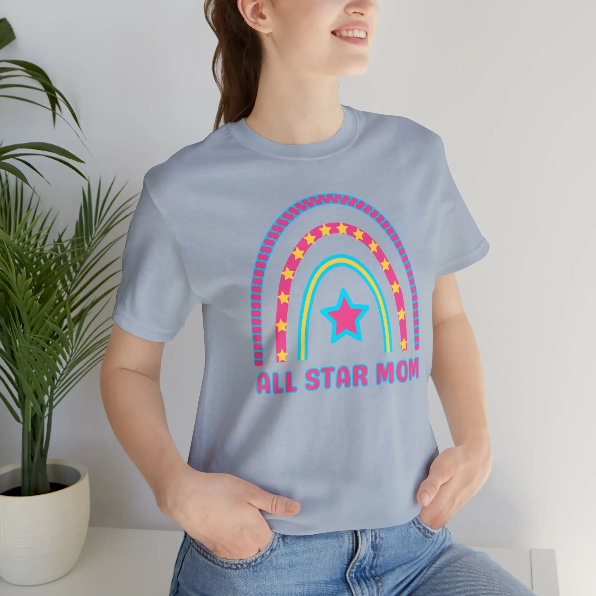 All Star Mom Pink Heart T-Shirt | Rainbow Mom Tee |  Bella Canvas 3001 Unisex |  Mother Short Sleeve Tshirt