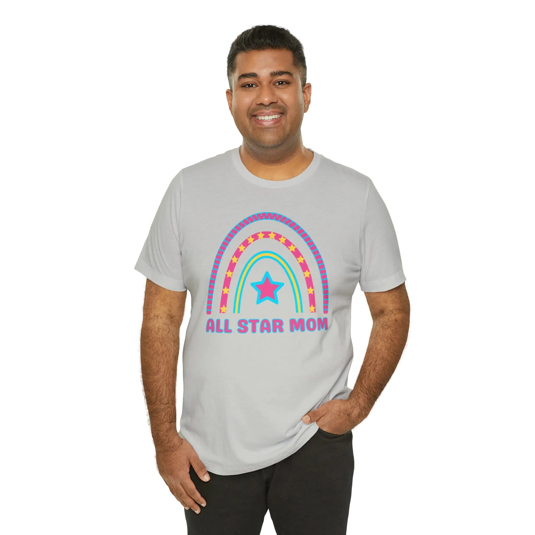 All Star Mom Pink Heart T-Shirt | Rainbow Mom Tee |  Bella Canvas 3001 Unisex |  Mother Short Sleeve Tshirt