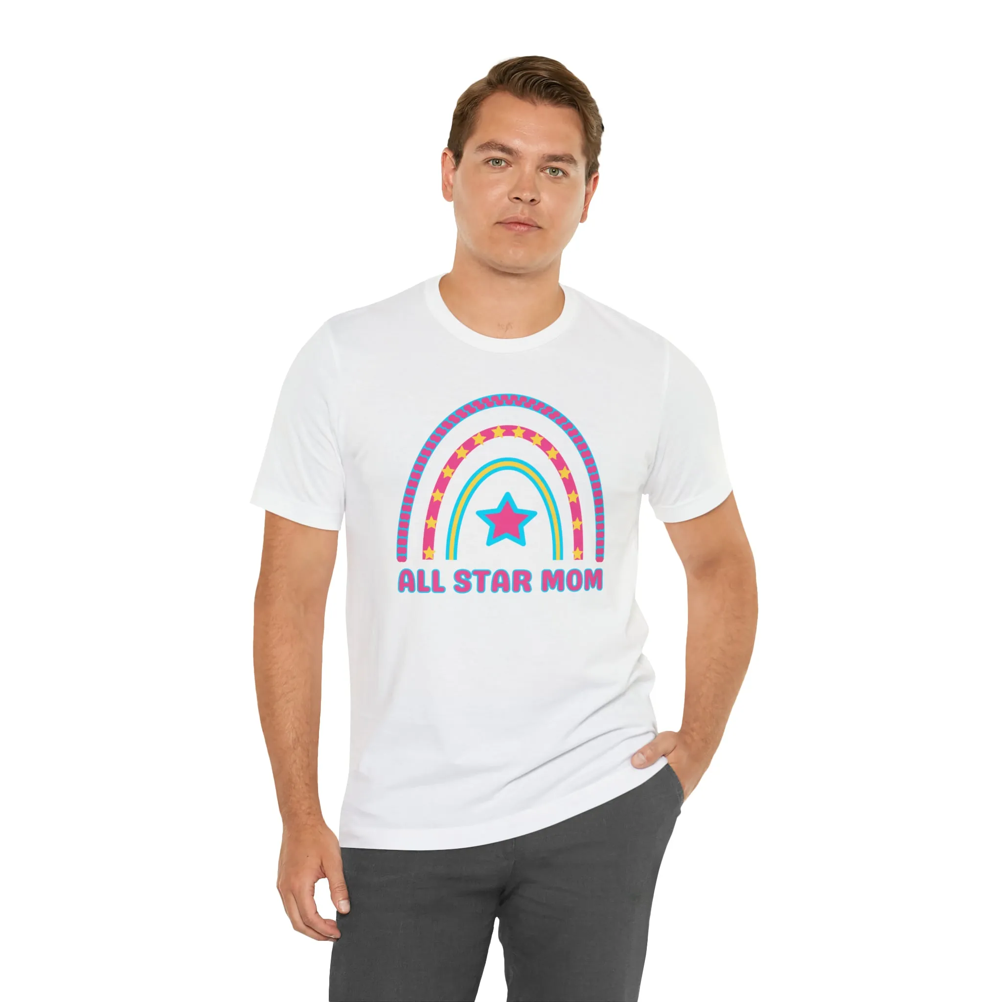 All Star Mom Pink Heart T-Shirt | Rainbow Mom Tee |  Bella Canvas 3001 Unisex |  Mother Short Sleeve Tshirt