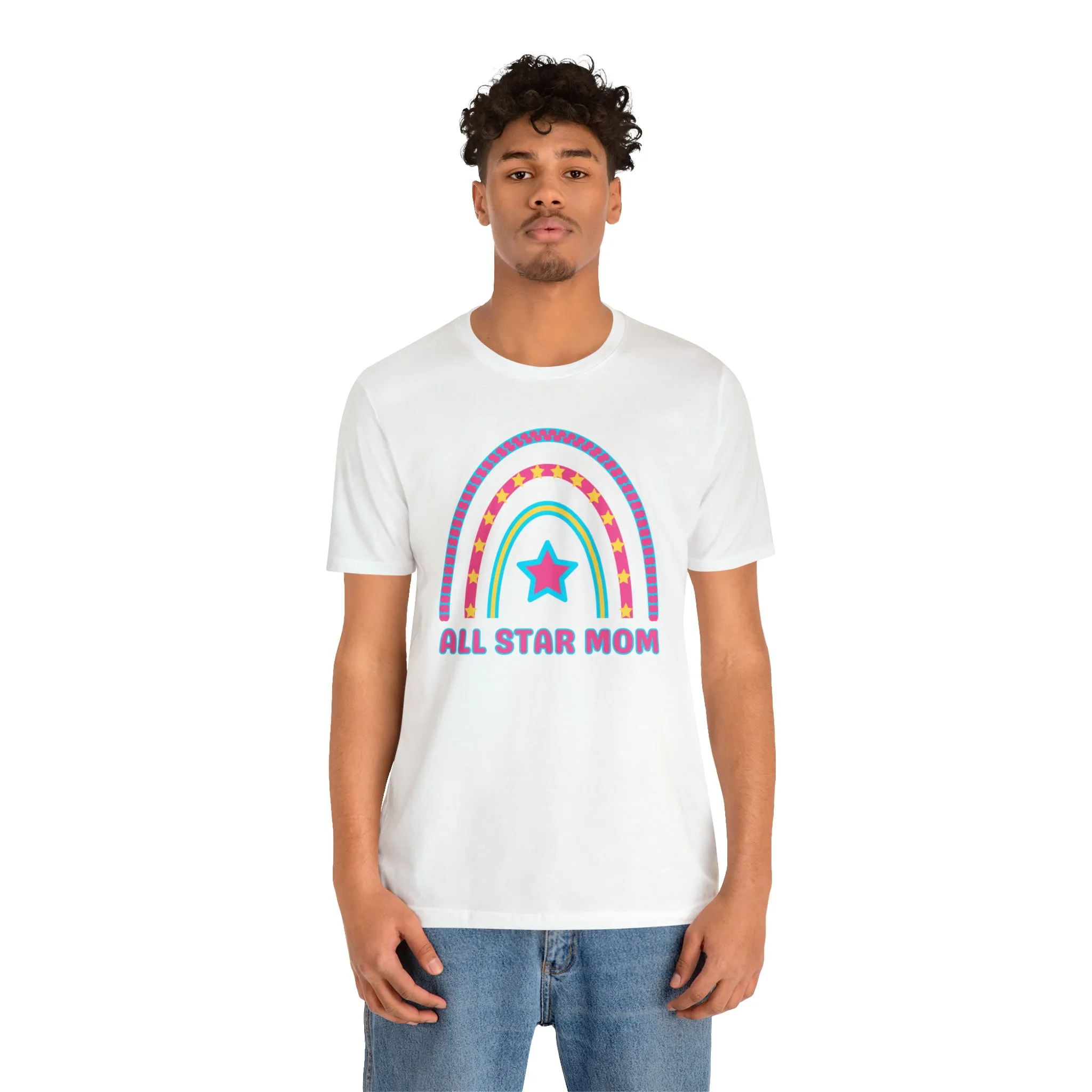 All Star Mom Pink Heart T-Shirt | Rainbow Mom Tee |  Bella Canvas 3001 Unisex |  Mother Short Sleeve Tshirt