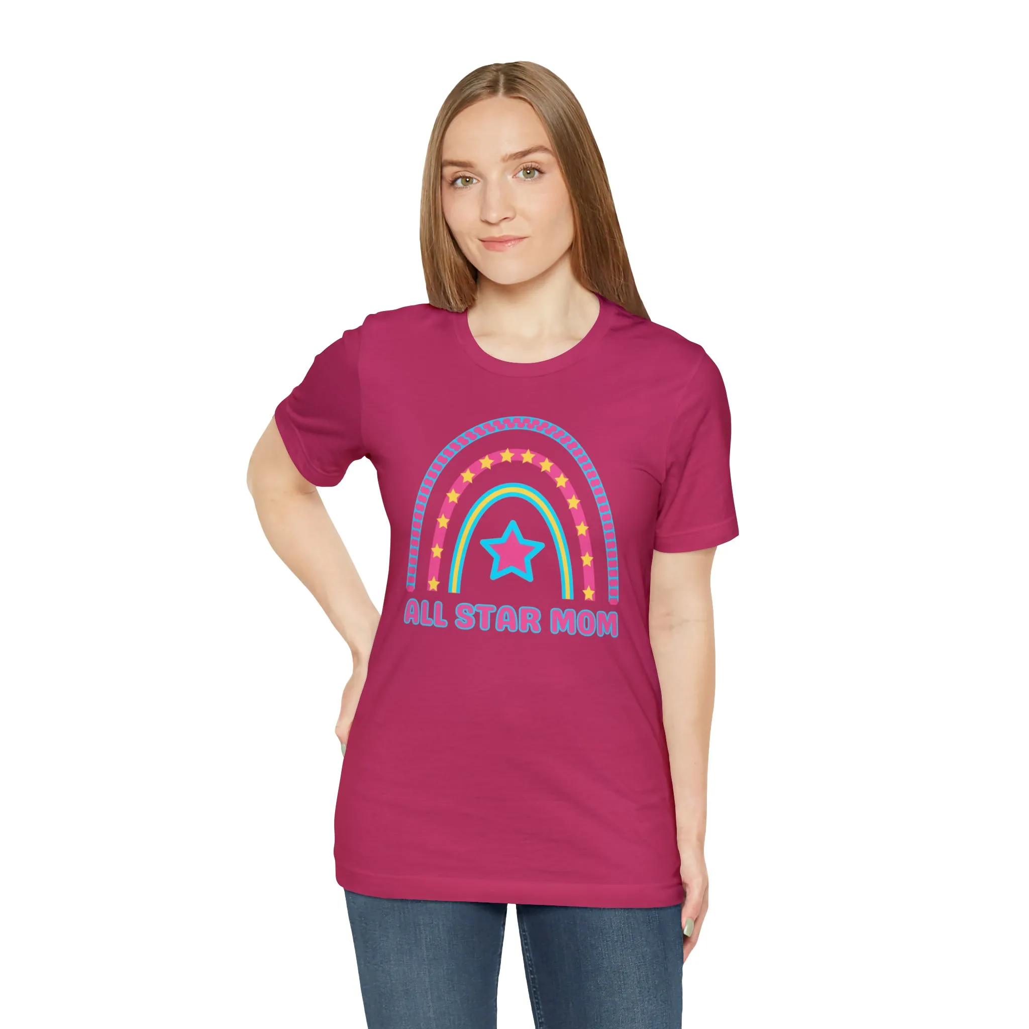 All Star Mom Pink Heart T-Shirt | Rainbow Mom Tee |  Bella Canvas 3001 Unisex |  Mother Short Sleeve Tshirt