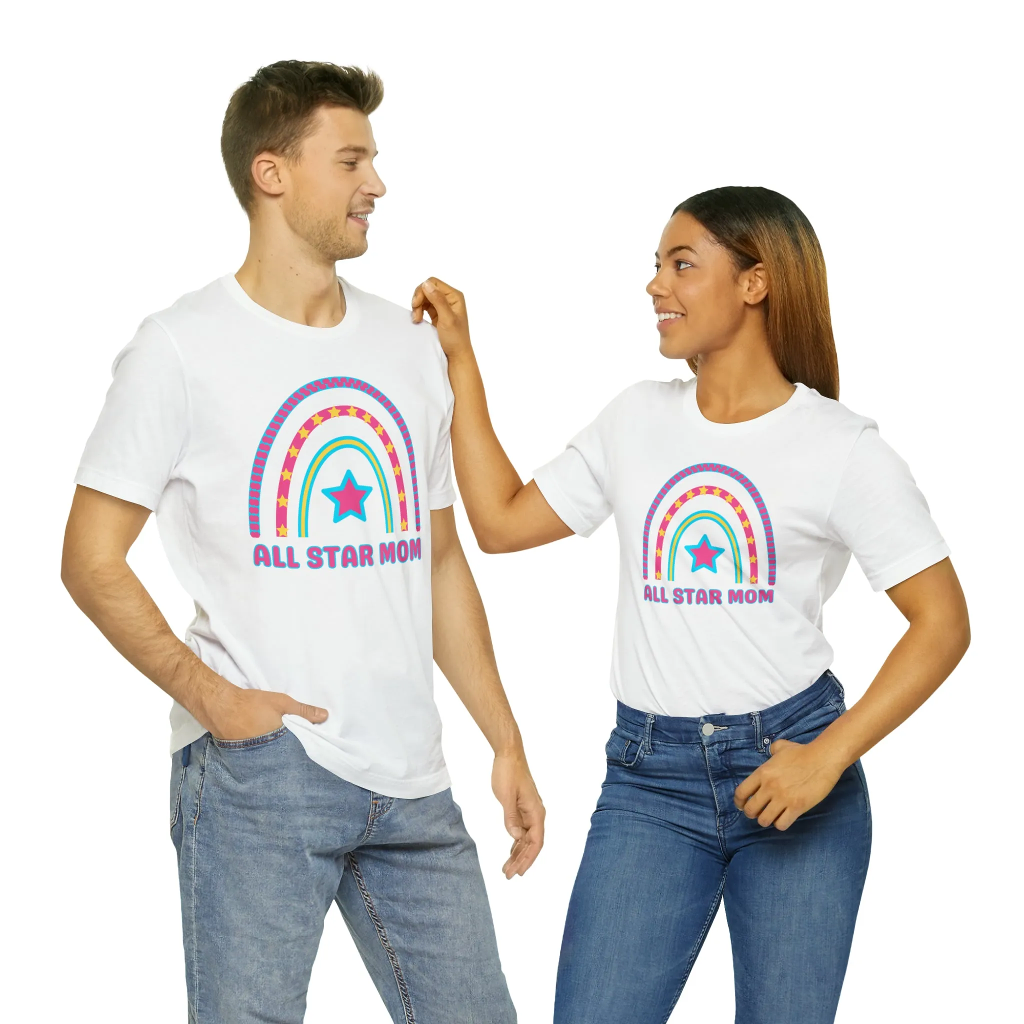 All Star Mom Pink Heart T-Shirt | Rainbow Mom Tee |  Bella Canvas 3001 Unisex |  Mother Short Sleeve Tshirt