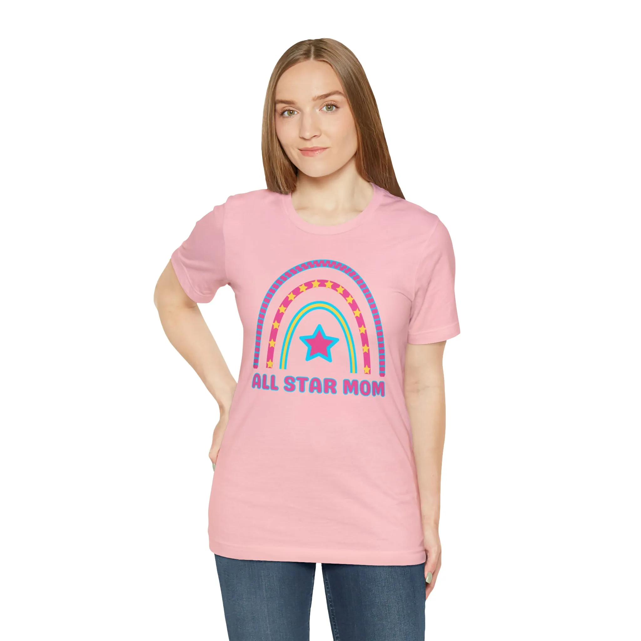All Star Mom Pink Heart T-Shirt | Rainbow Mom Tee |  Bella Canvas 3001 Unisex |  Mother Short Sleeve Tshirt