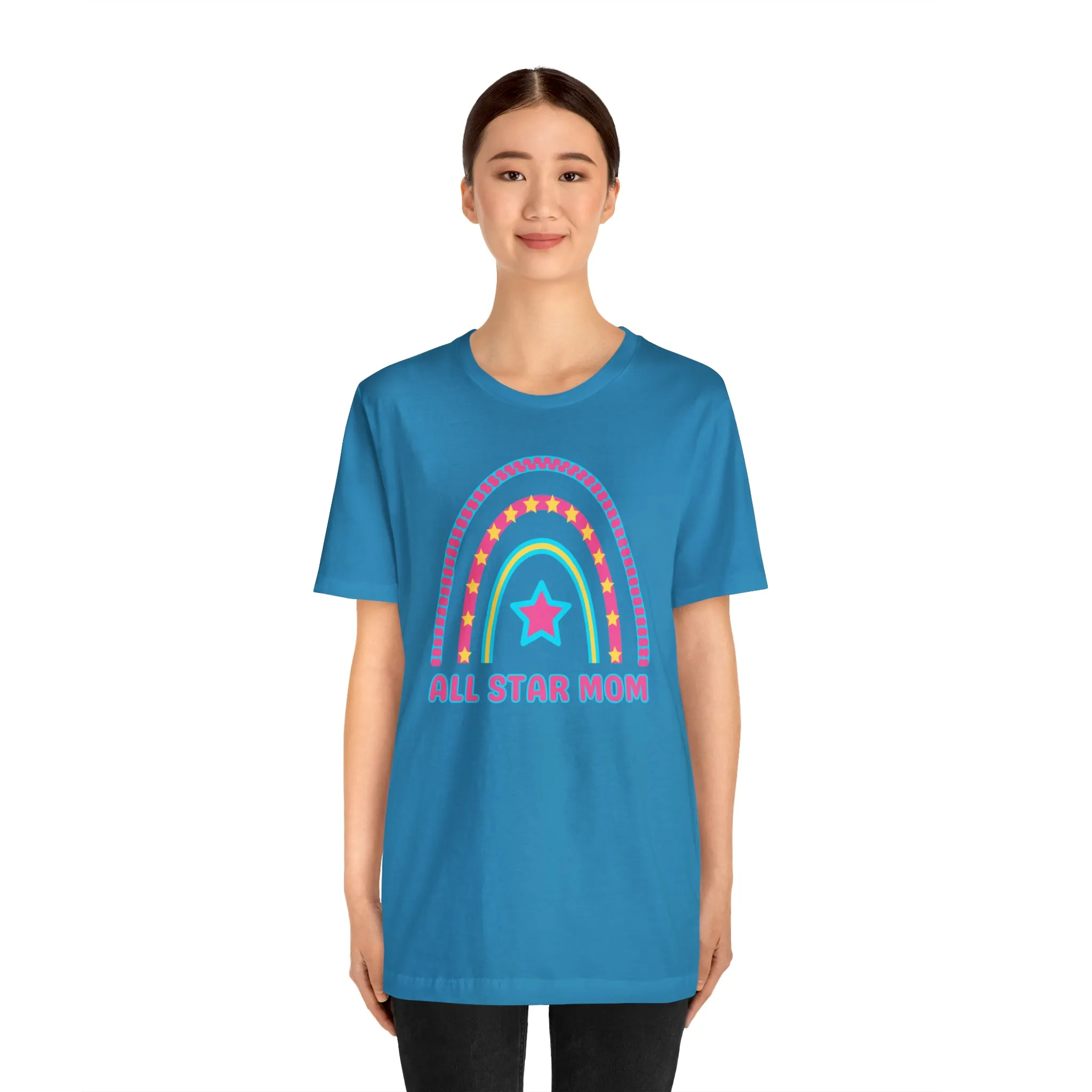 All Star Mom Pink Heart T-Shirt | Rainbow Mom Tee |  Bella Canvas 3001 Unisex |  Mother Short Sleeve Tshirt