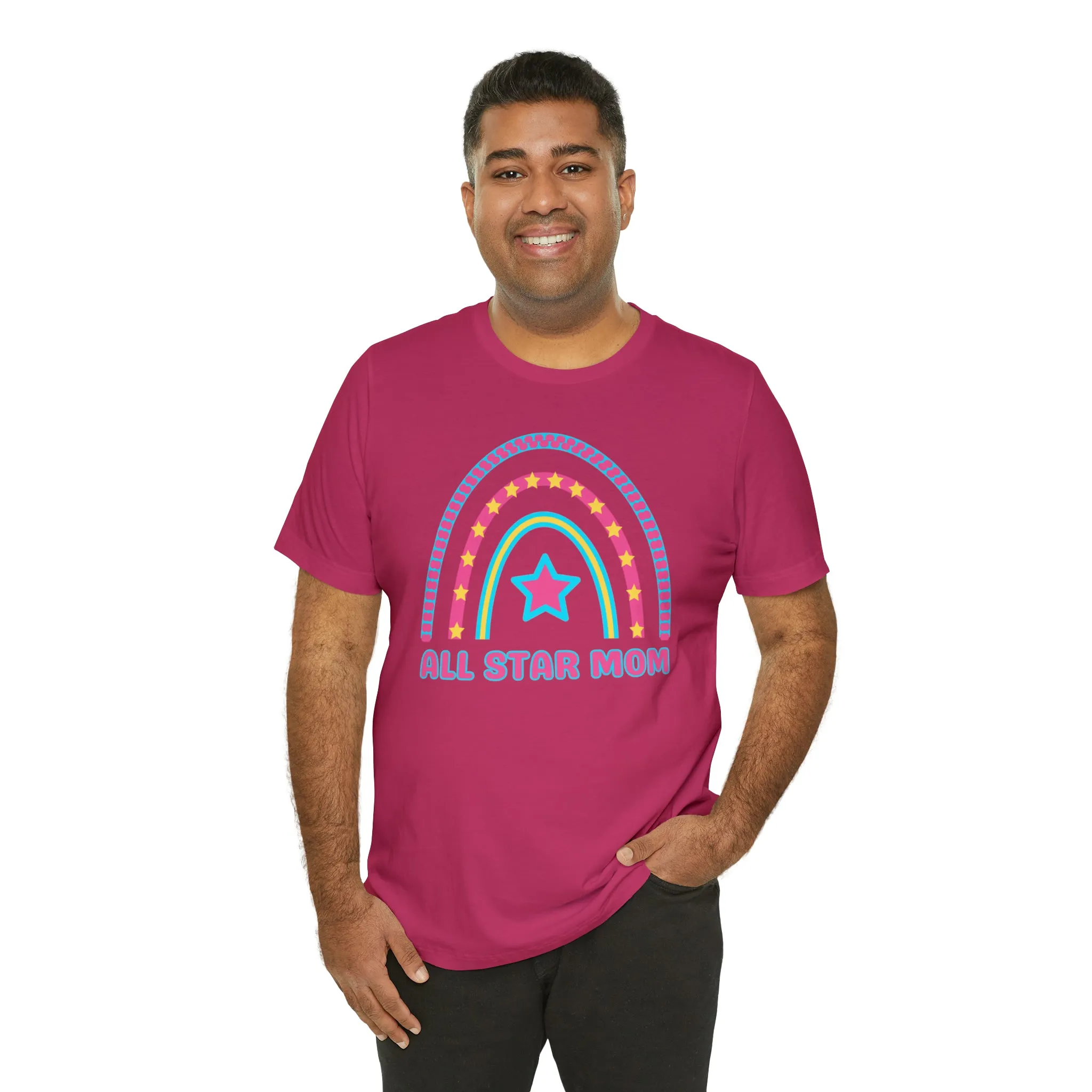All Star Mom Pink Heart T-Shirt | Rainbow Mom Tee |  Bella Canvas 3001 Unisex |  Mother Short Sleeve Tshirt