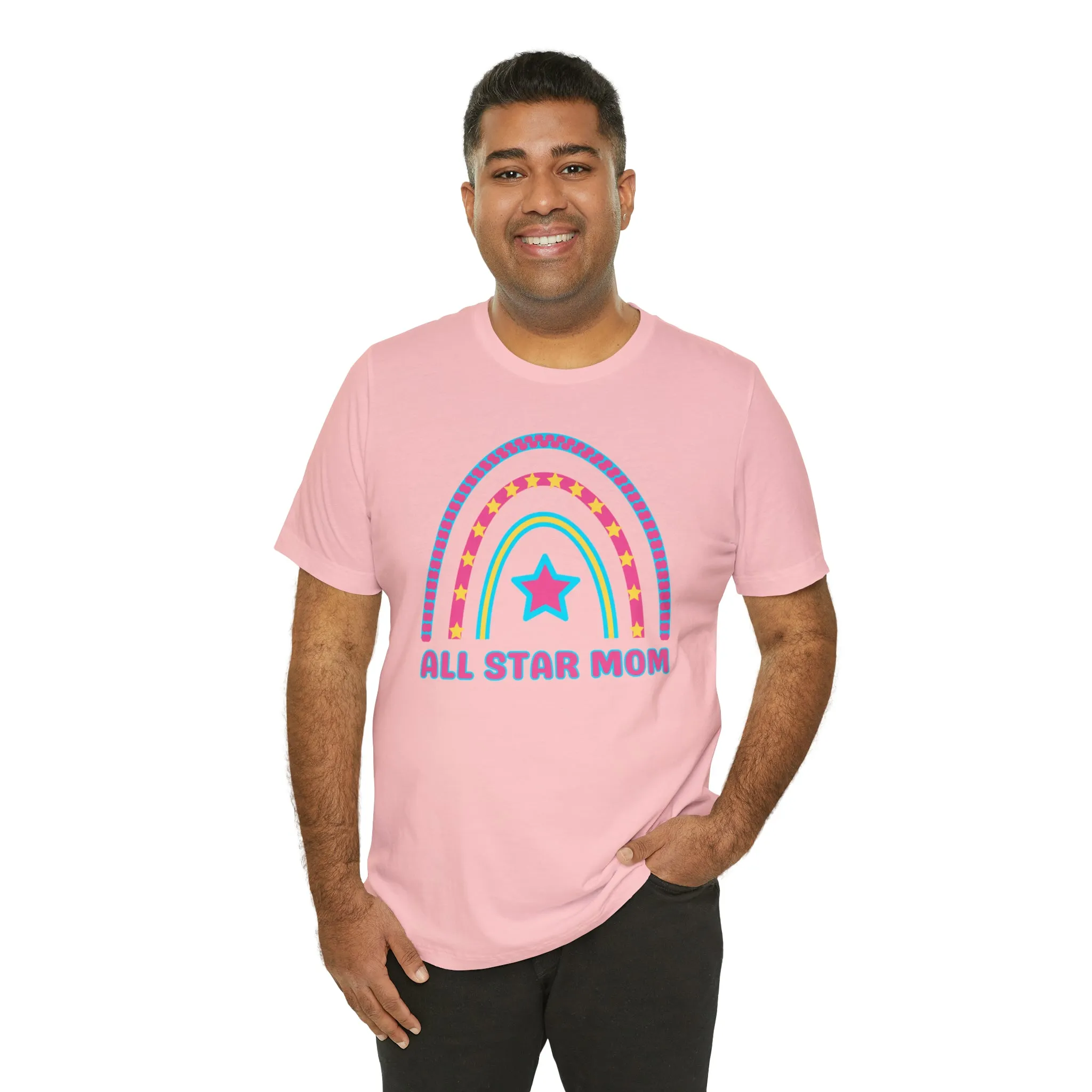 All Star Mom Pink Heart T-Shirt | Rainbow Mom Tee |  Bella Canvas 3001 Unisex |  Mother Short Sleeve Tshirt