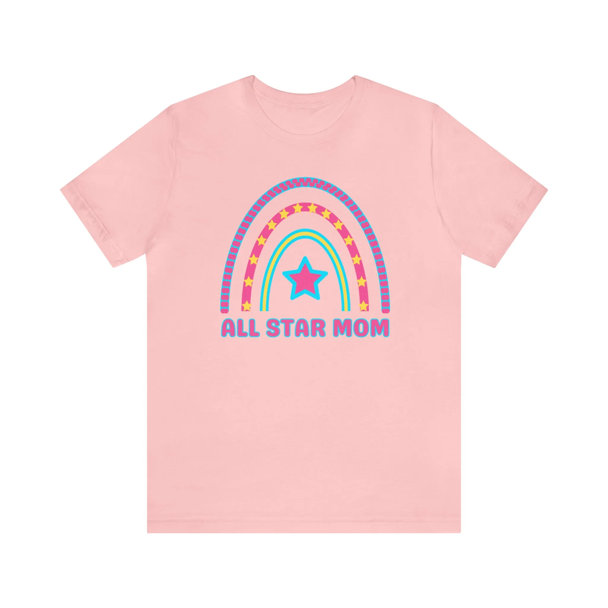 All Star Mom Pink Heart T-Shirt | Rainbow Mom Tee |  Bella Canvas 3001 Unisex |  Mother Short Sleeve Tshirt