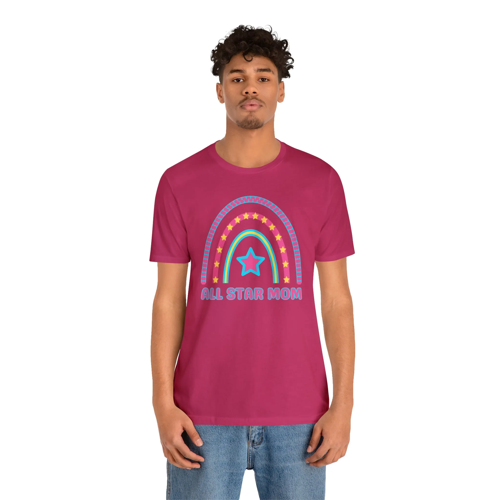 All Star Mom Pink Heart T-Shirt | Rainbow Mom Tee |  Bella Canvas 3001 Unisex |  Mother Short Sleeve Tshirt