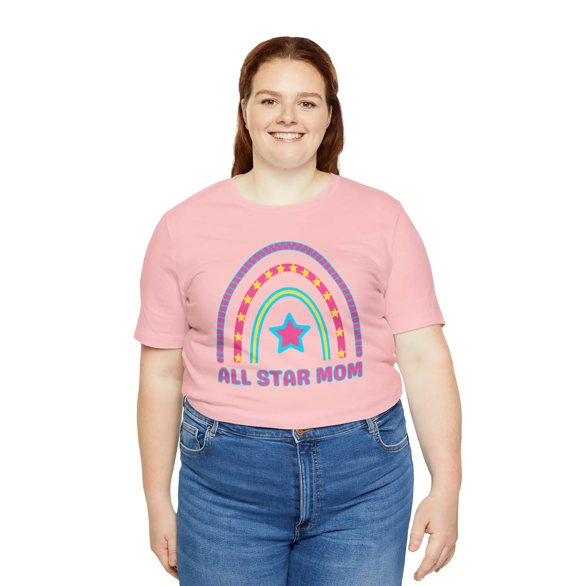 All Star Mom Pink Heart T-Shirt | Rainbow Mom Tee |  Bella Canvas 3001 Unisex |  Mother Short Sleeve Tshirt