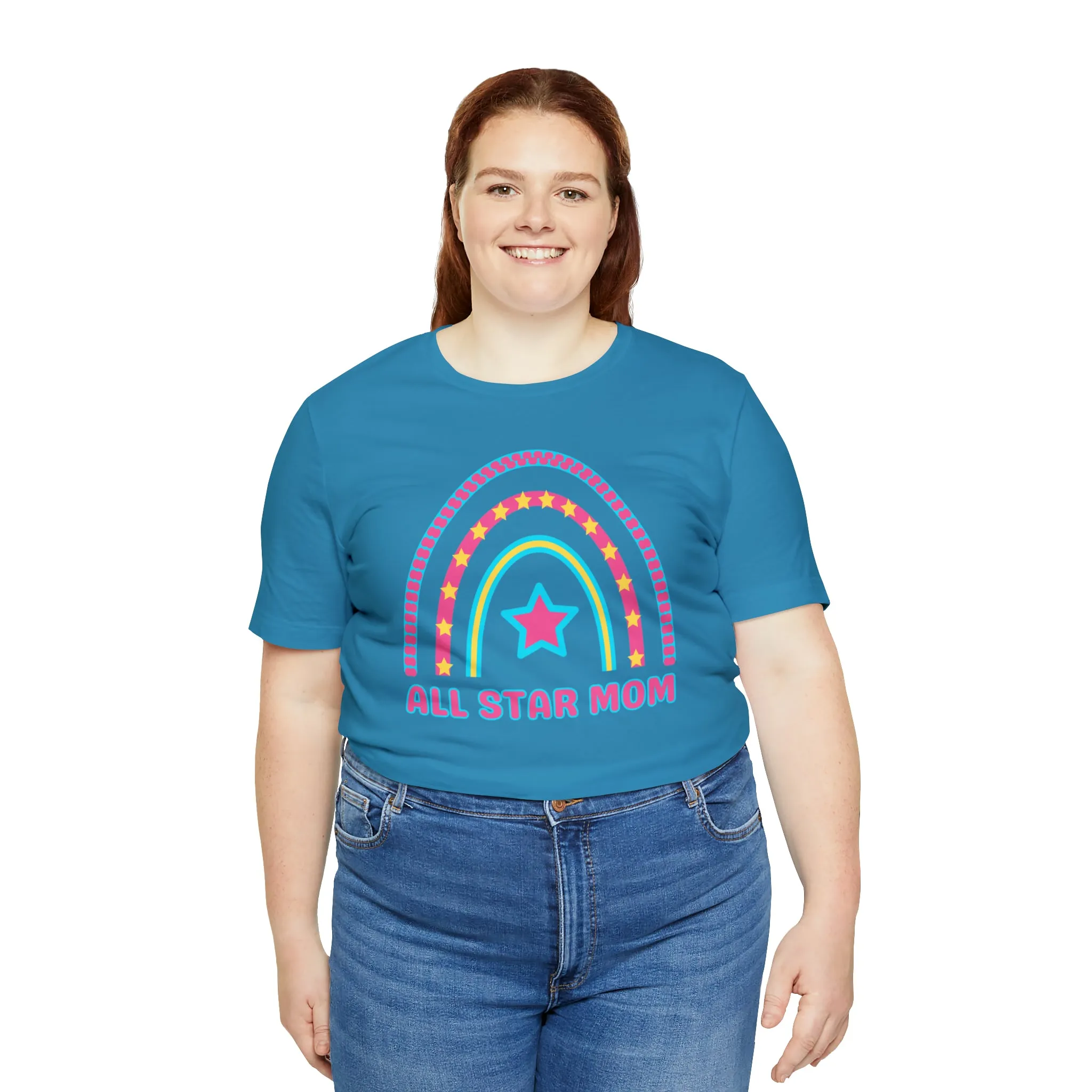 All Star Mom Pink Heart T-Shirt | Rainbow Mom Tee |  Bella Canvas 3001 Unisex |  Mother Short Sleeve Tshirt