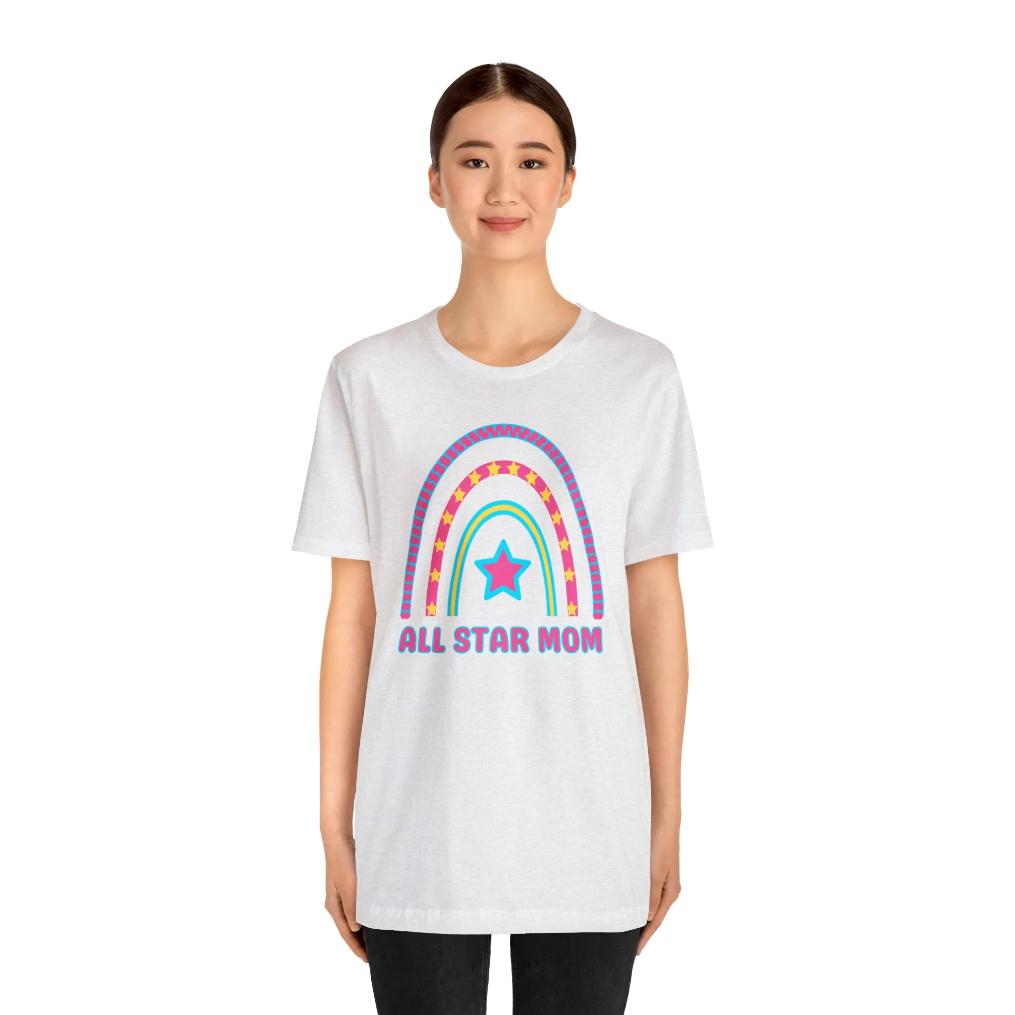 All Star Mom Pink Heart T-Shirt | Rainbow Mom Tee |  Bella Canvas 3001 Unisex |  Mother Short Sleeve Tshirt