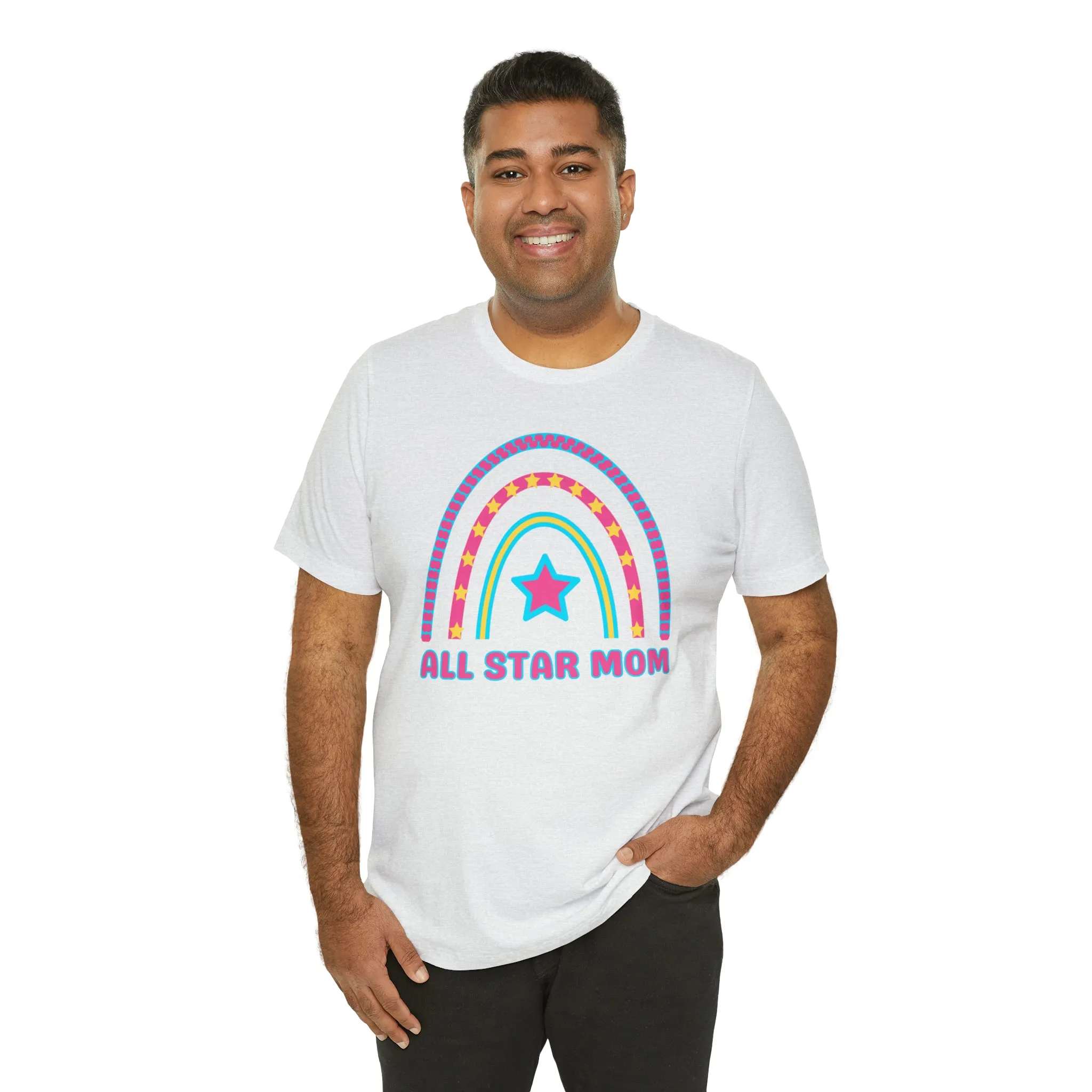 All Star Mom Pink Heart T-Shirt | Rainbow Mom Tee |  Bella Canvas 3001 Unisex |  Mother Short Sleeve Tshirt