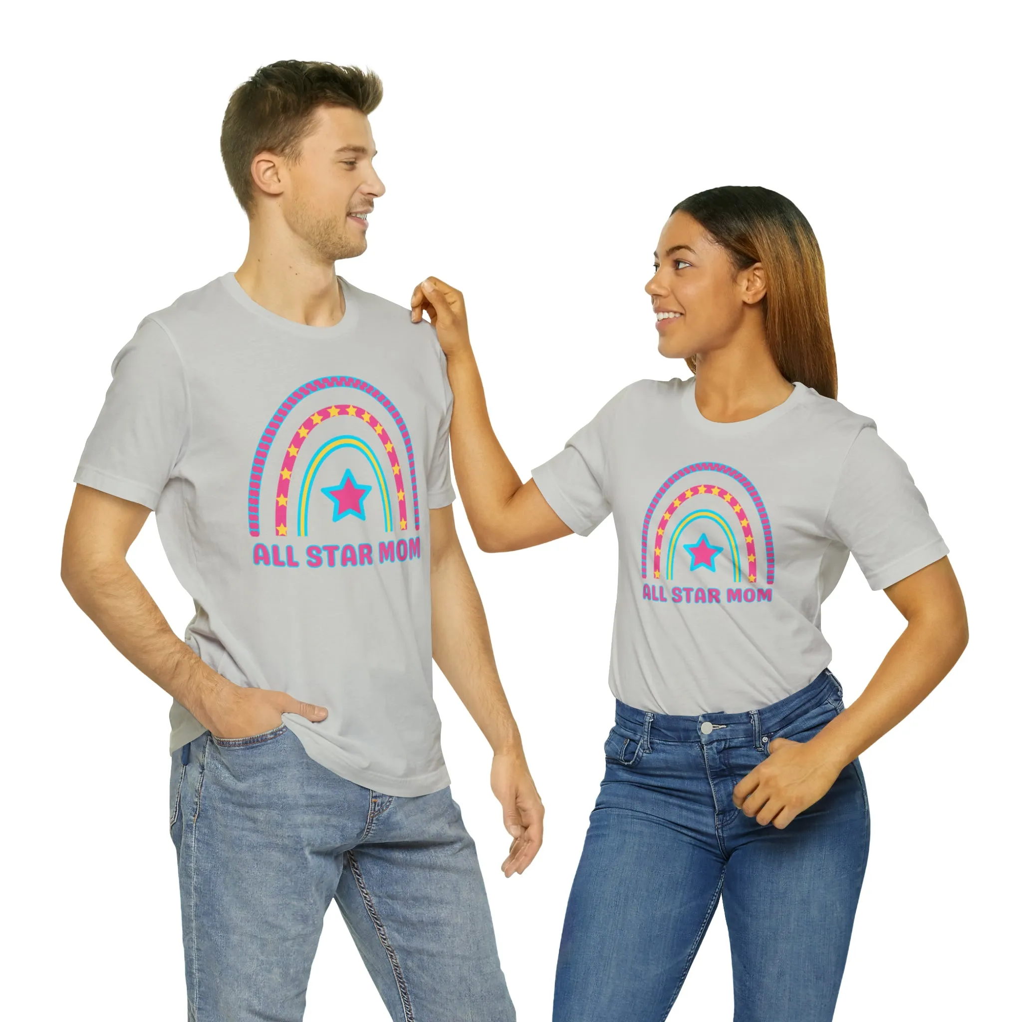 All Star Mom Pink Heart T-Shirt | Rainbow Mom Tee |  Bella Canvas 3001 Unisex |  Mother Short Sleeve Tshirt