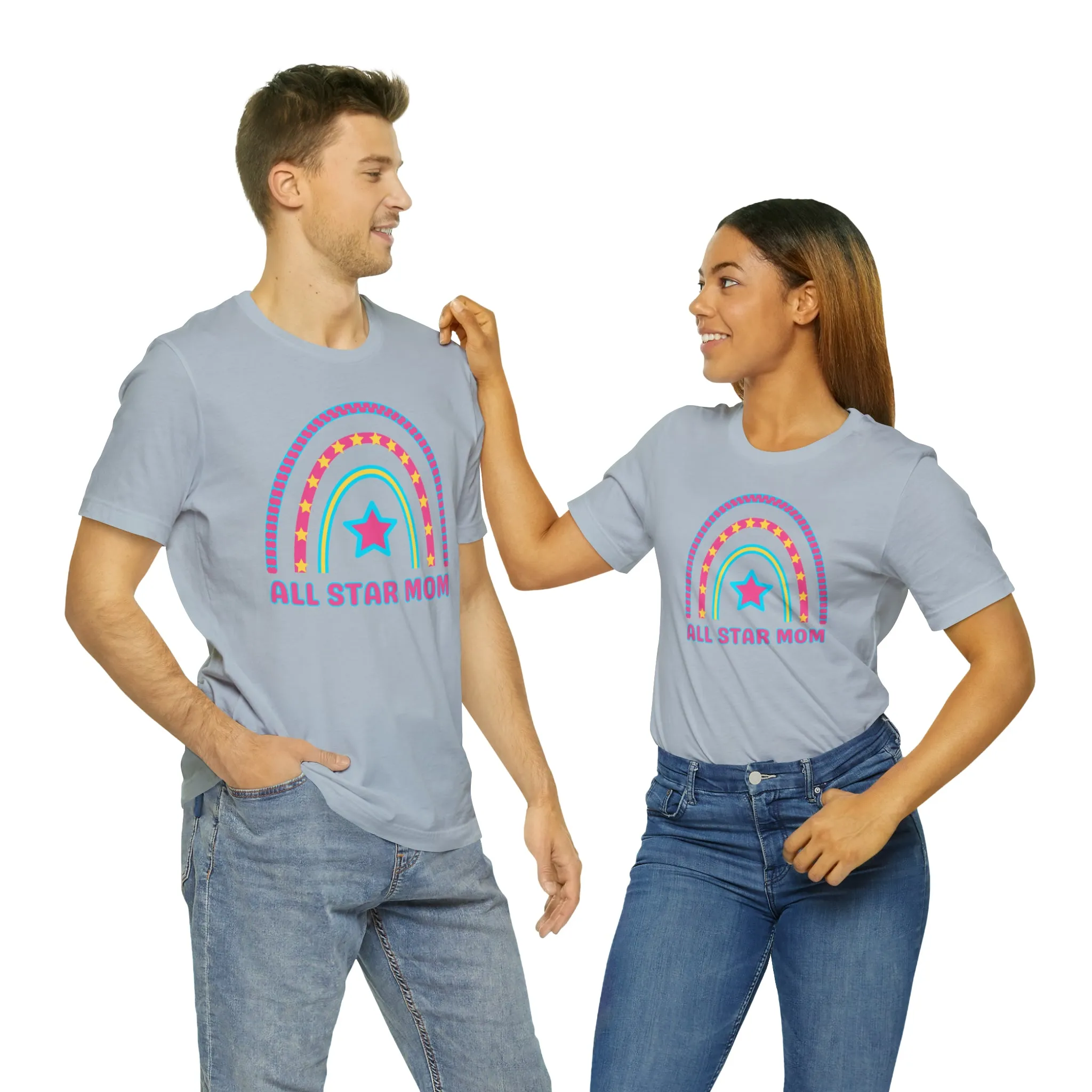 All Star Mom Pink Heart T-Shirt | Rainbow Mom Tee |  Bella Canvas 3001 Unisex |  Mother Short Sleeve Tshirt