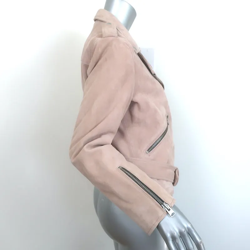 AllSaints Balfern Belted Suede Biker Jacket Blush Size US 8