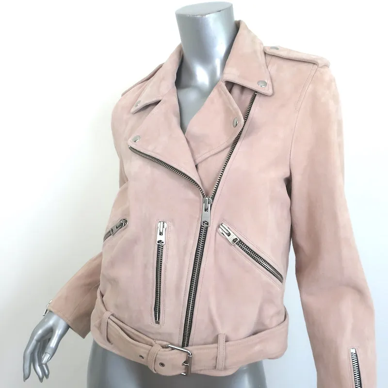 AllSaints Balfern Belted Suede Biker Jacket Blush Size US 8