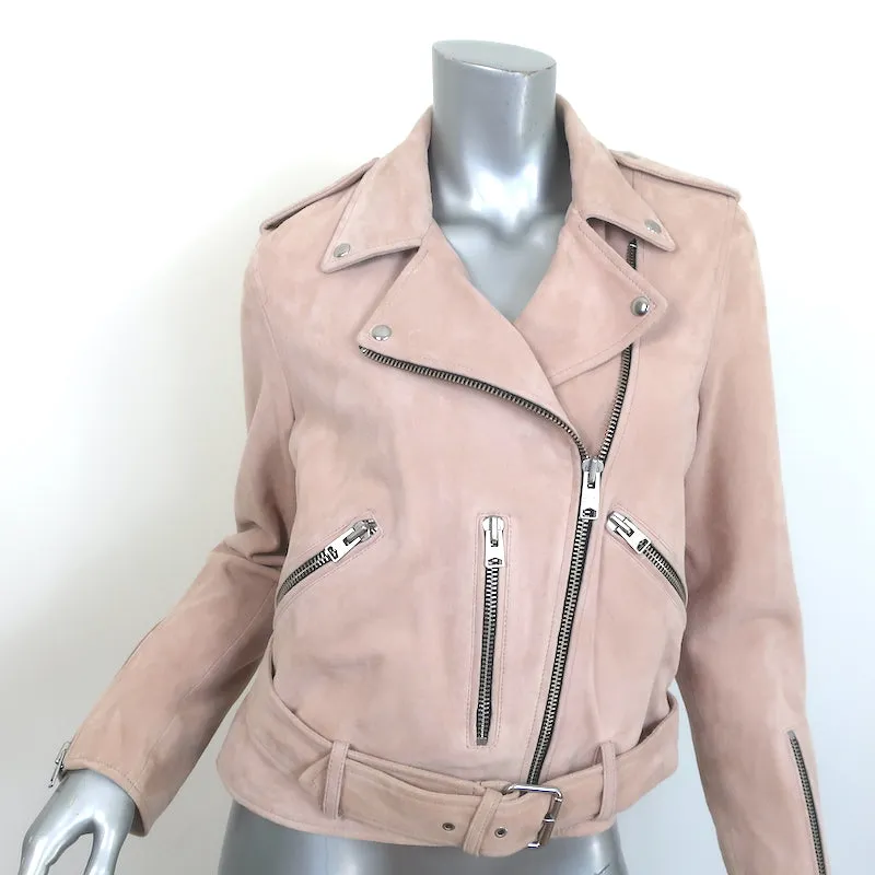 AllSaints Balfern Belted Suede Biker Jacket Blush Size US 8