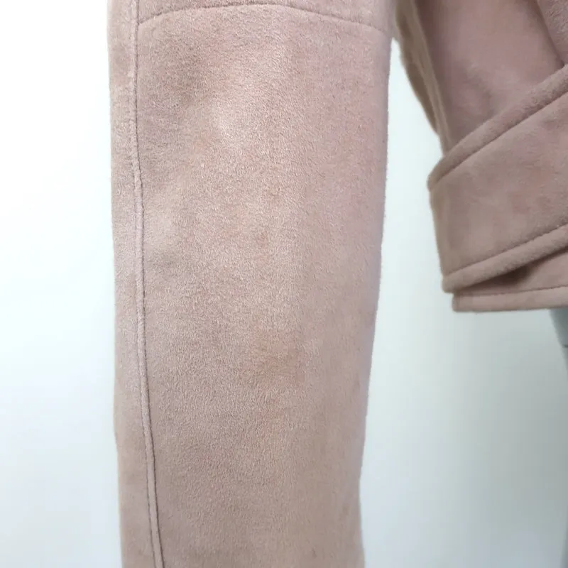 AllSaints Balfern Belted Suede Biker Jacket Blush Size US 8