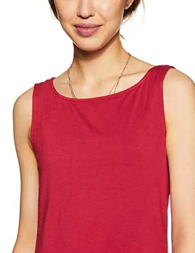 Amazon Brand - Symbol Women's Solid Regular Fit Sleeveless T-Shirt (SYMSS19TS008_Deep Red_Small)