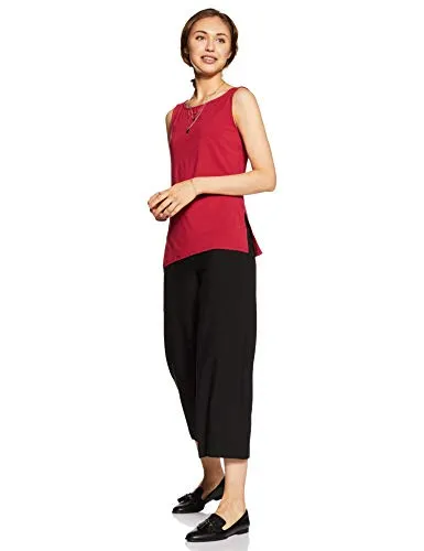 Amazon Brand - Symbol Women's Solid Regular Fit Sleeveless T-Shirt (SYMSS19TS008_Deep Red_Small)