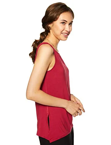 Amazon Brand - Symbol Women's Solid Regular Fit Sleeveless T-Shirt (SYMSS19TS008_Deep Red_Small)