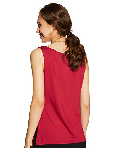 Amazon Brand - Symbol Women's Solid Regular Fit Sleeveless T-Shirt (SYMSS19TS008_Deep Red_Small)