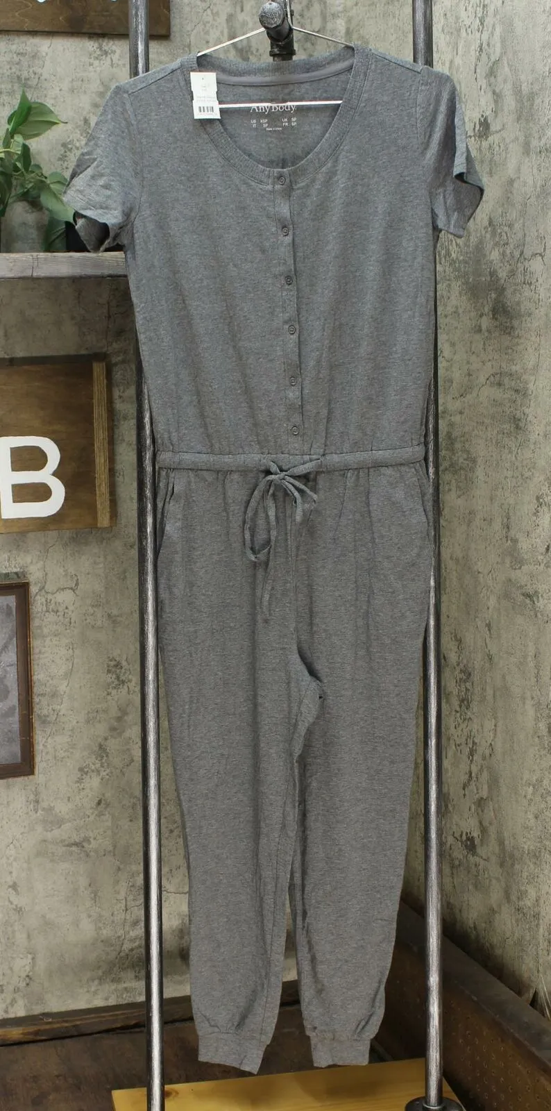 AnyBody Women's Petite Cozy Knit Button Jumpsuit