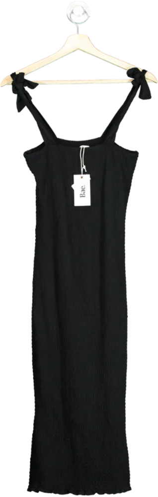 Bae. Black It's A Vibe Shirred Midi Dress UK XS
