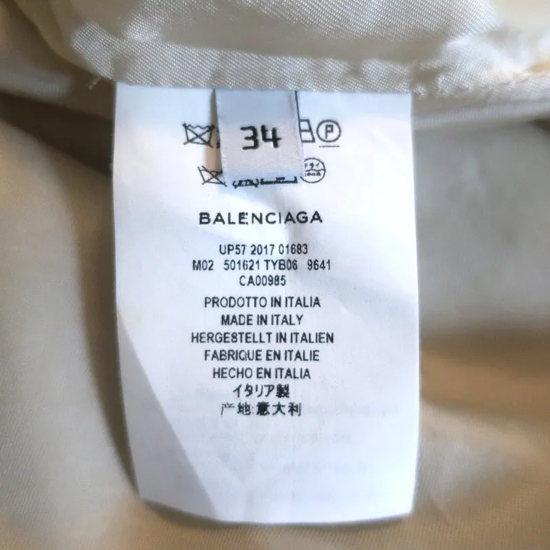 Balenciaga Pulled Puff Sleeve Coat Beige Cotton Size 34 Belted Jacket