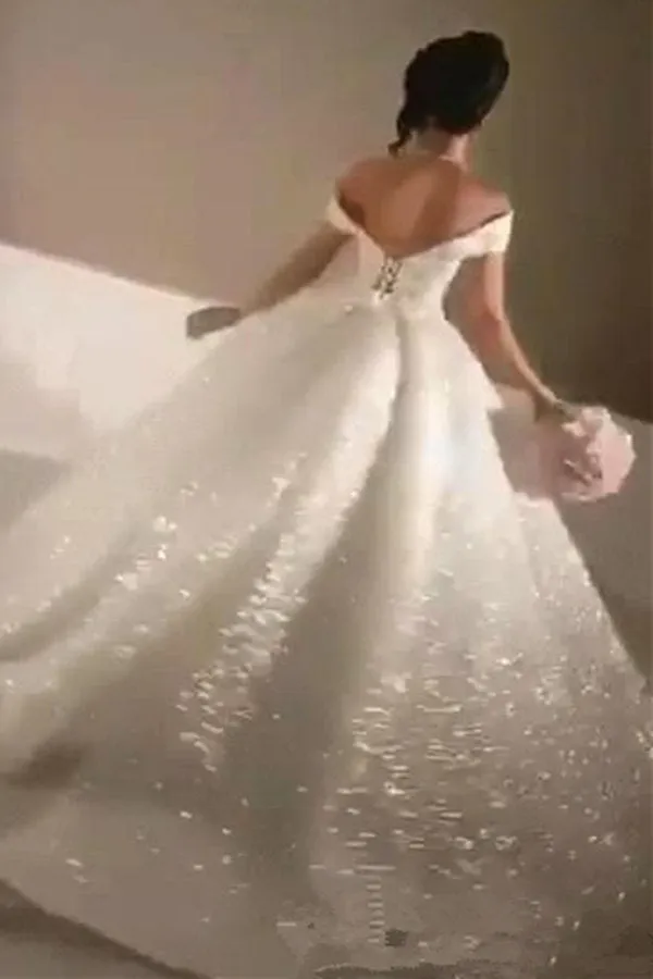 Ball Gown Off-the-Shoulder Sequined Floor-length Sleeveless Wedding Dress