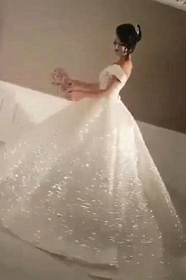 Ball Gown Off-the-Shoulder Sequined Floor-length Sleeveless Wedding Dress