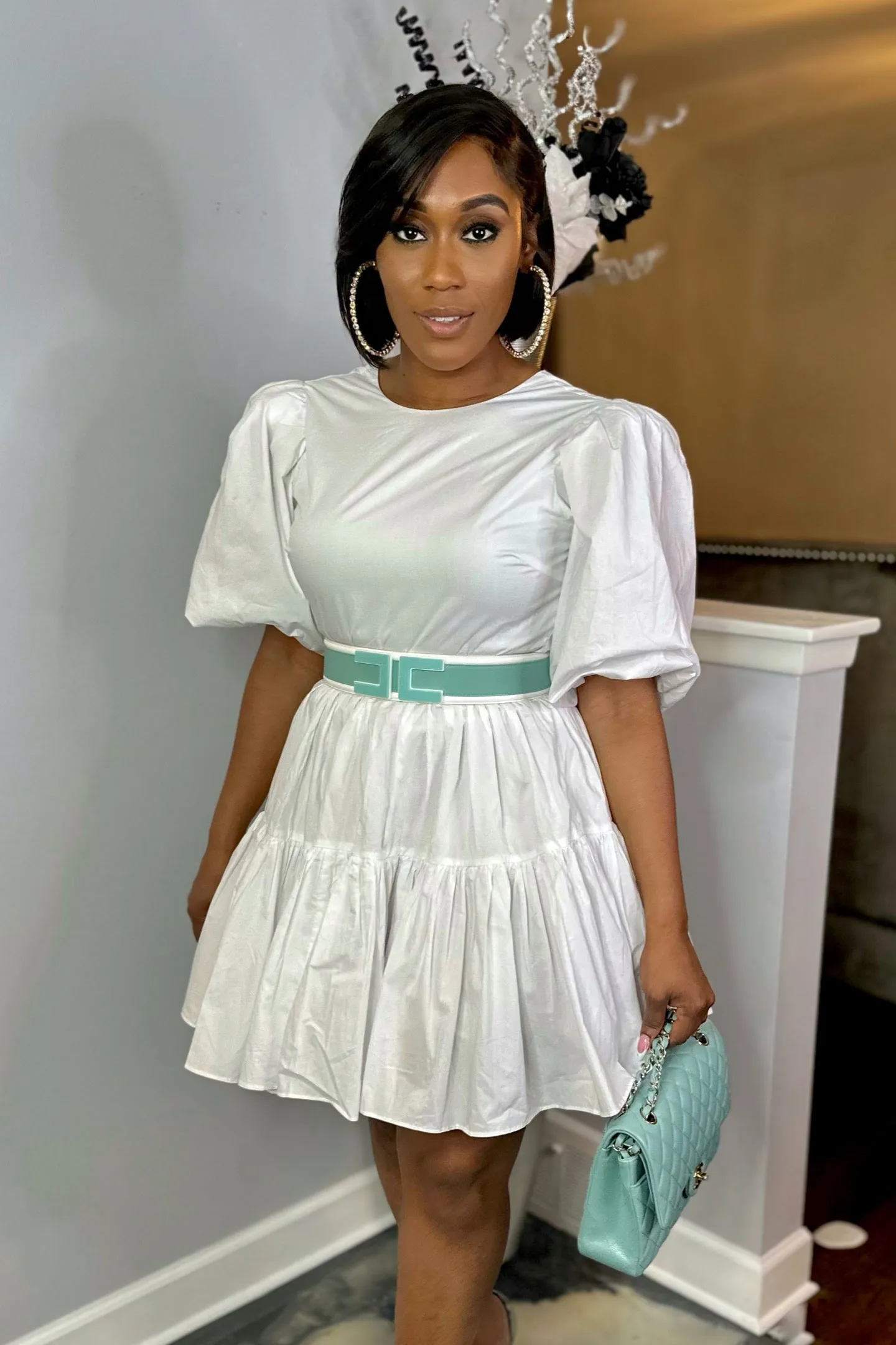 BALLOON SLEEVE MINI DRESS