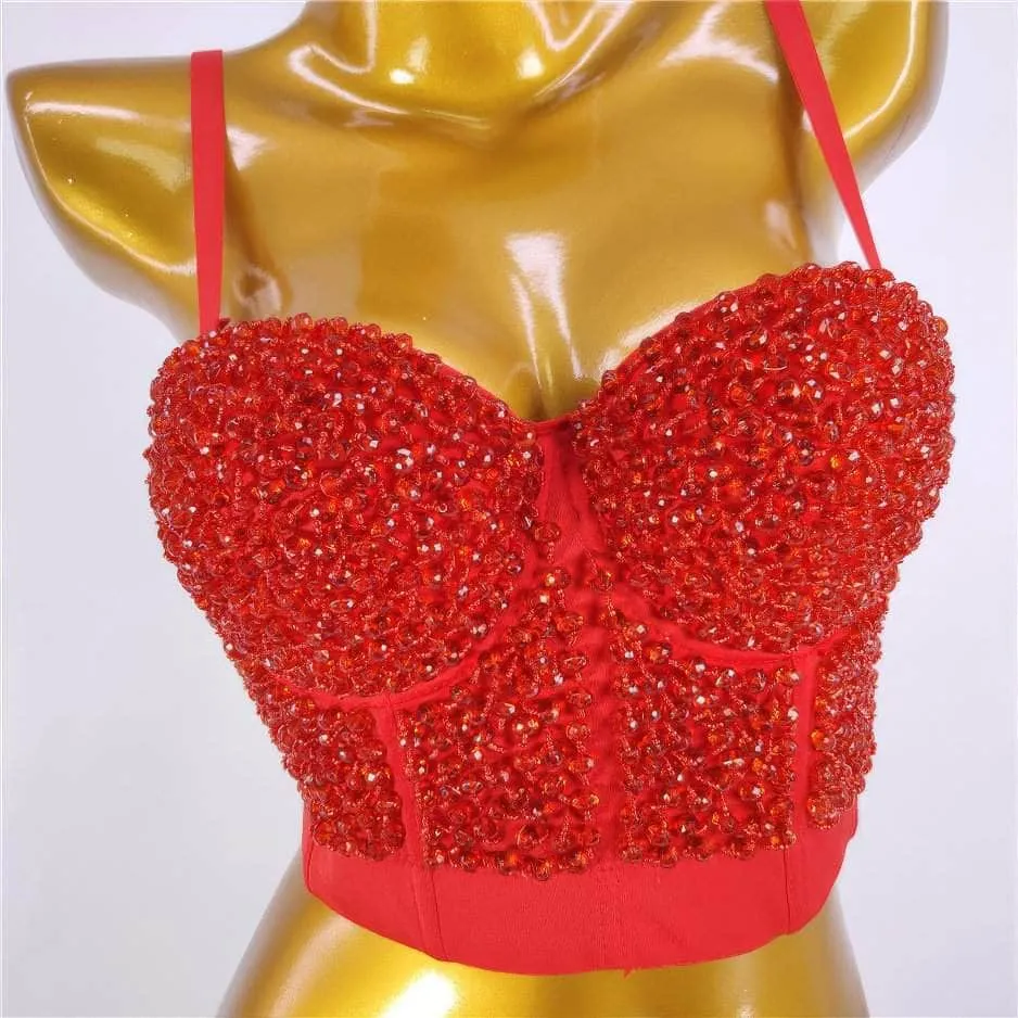 Beaded Rhinestone Push-Up Bustier Bralette Top