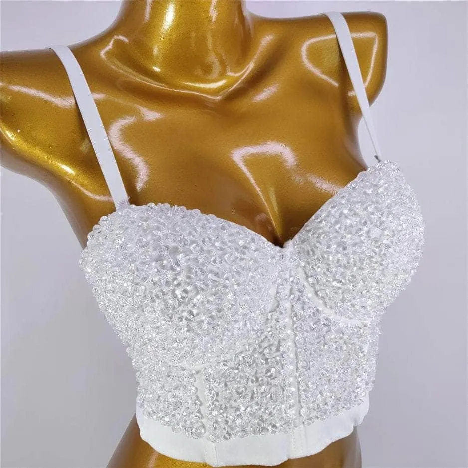 Beaded Rhinestone Push-Up Bustier Bralette Top