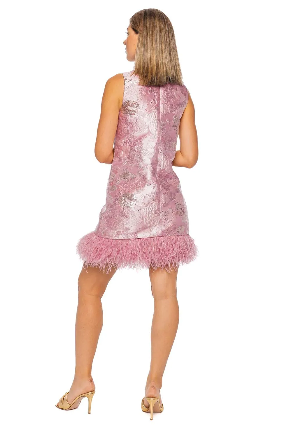 Belmond Floral Feather Trim Mini Dress
