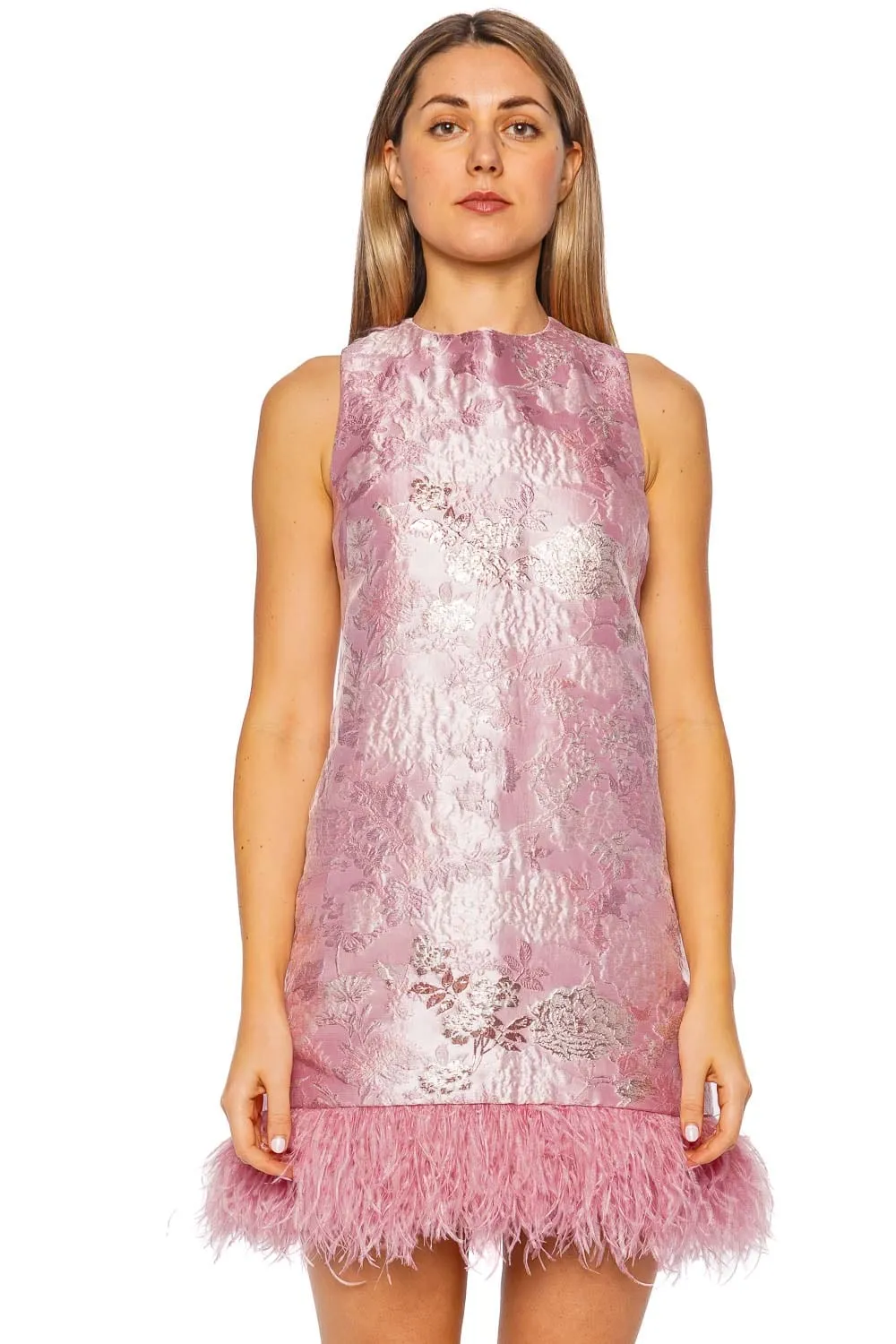 Belmond Floral Feather Trim Mini Dress
