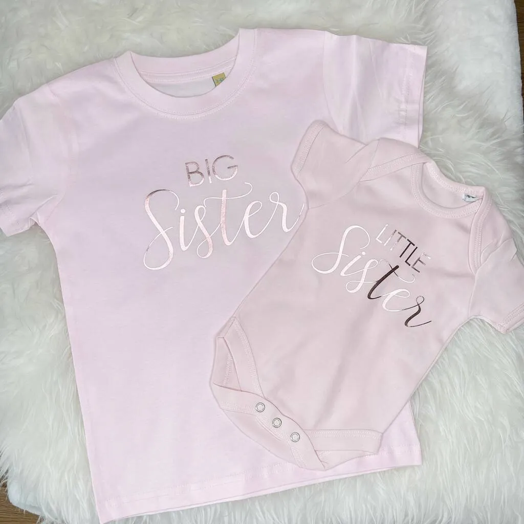 Big Sister Little Sister T Shirt Set Pink And Rose Gold