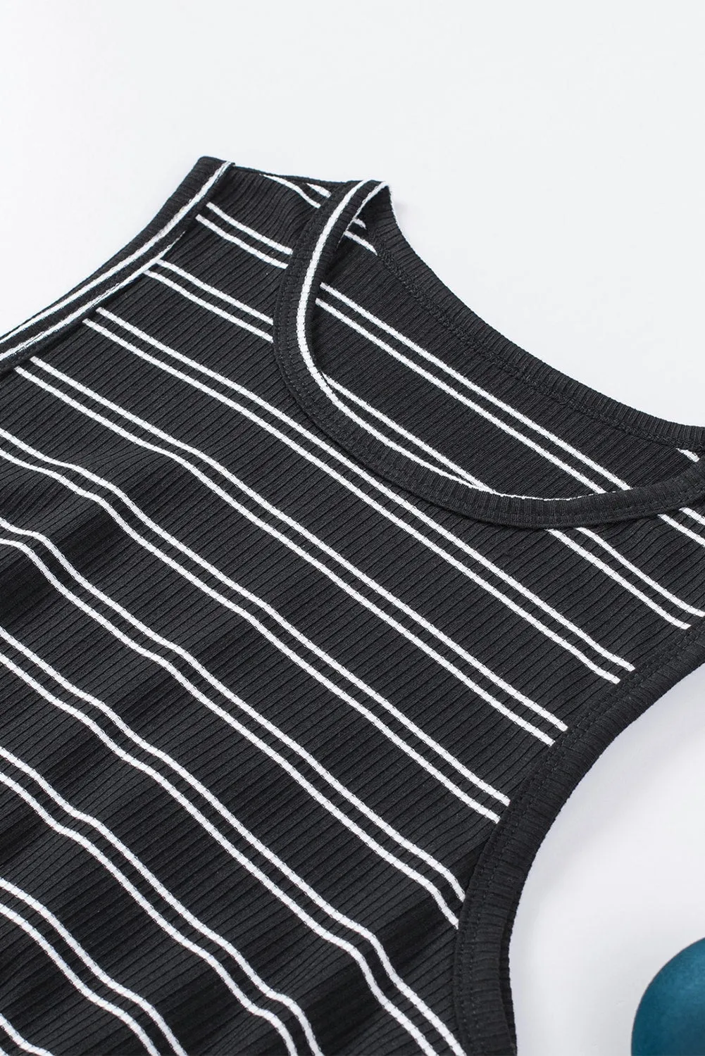 Black Striped Print Crew Neck Tank Mini Dress