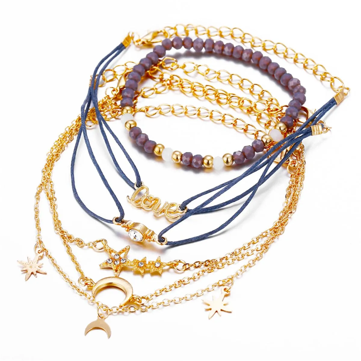 Blue Cubic Zirconia & 18K Gold-Plated Celestial Bracelet Set