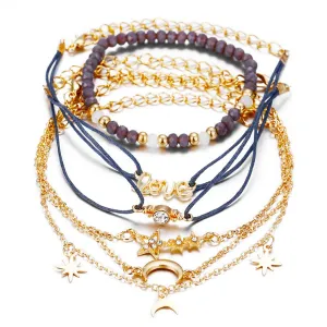 Blue Cubic Zirconia & 18K Gold-Plated Celestial Bracelet Set