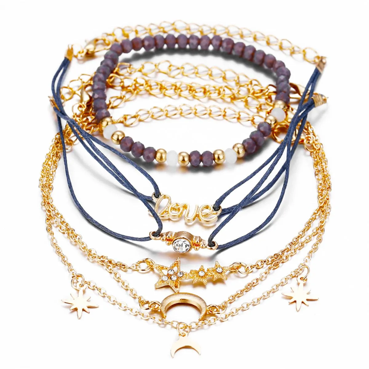 Blue Cubic Zirconia & 18K Gold-Plated Celestial Bracelet Set