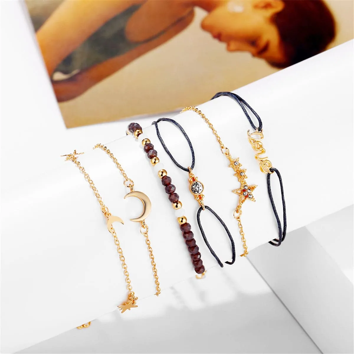 Blue Cubic Zirconia & 18K Gold-Plated Celestial Bracelet Set