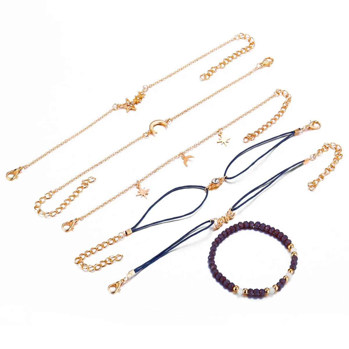 Blue Cubic Zirconia & 18K Gold-Plated Celestial Bracelet Set