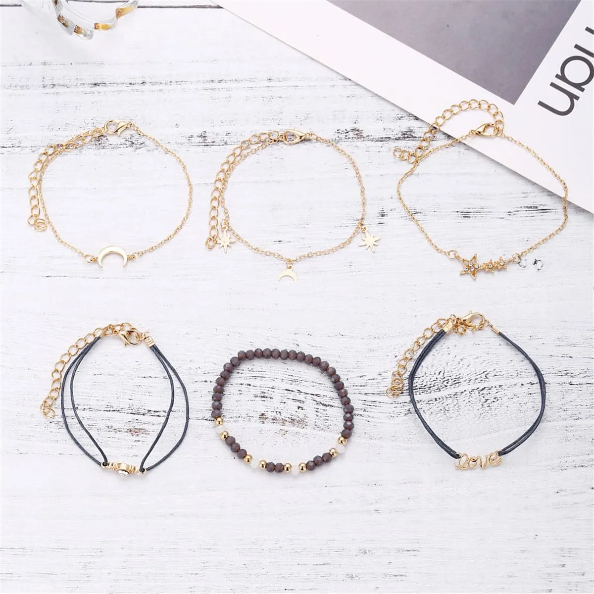 Blue Cubic Zirconia & 18K Gold-Plated Celestial Bracelet Set