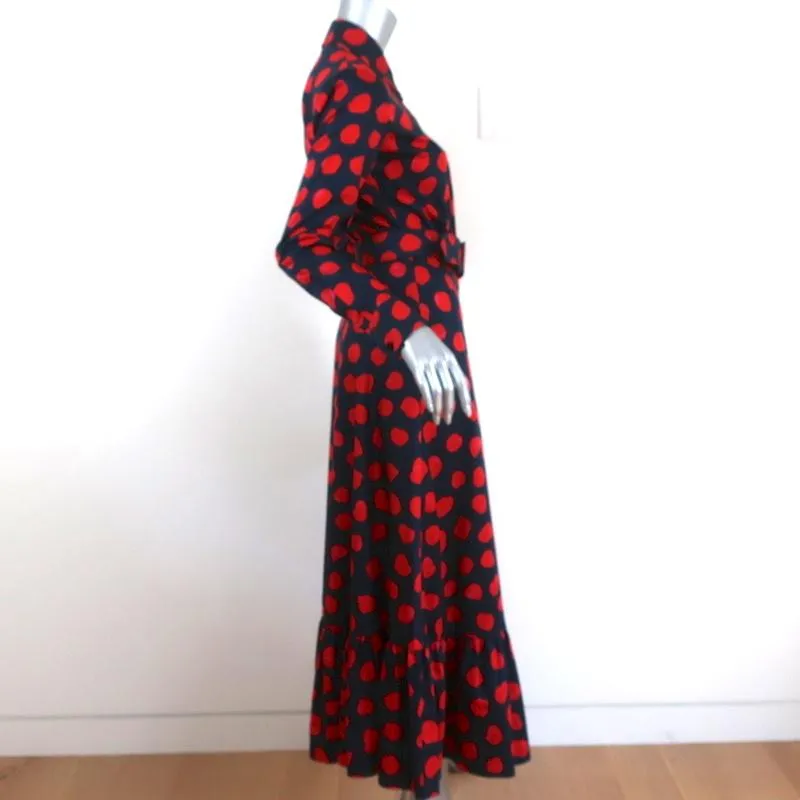 Borgo de Nor Midi Dress Augusta Navy Printed Cotton Size 8 Belted Shirtdress