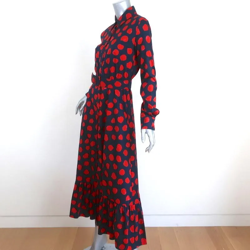 Borgo de Nor Midi Dress Augusta Navy Printed Cotton Size 8 Belted Shirtdress