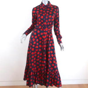 Borgo de Nor Midi Dress Augusta Navy Printed Cotton Size 8 Belted Shirtdress