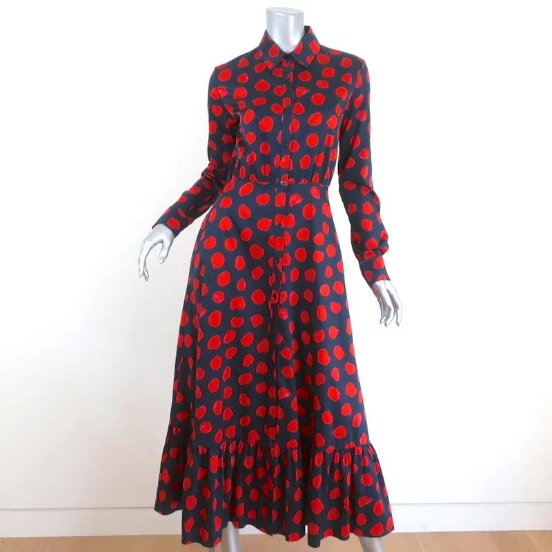 Borgo de Nor Midi Dress Augusta Navy Printed Cotton Size 8 Belted Shirtdress