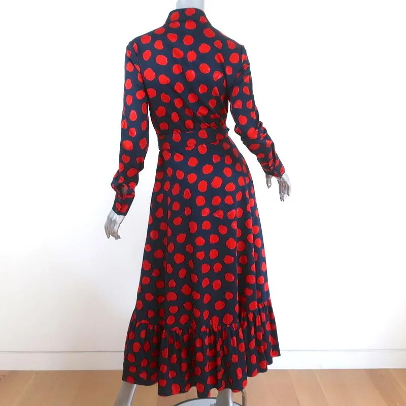 Borgo de Nor Midi Dress Augusta Navy Printed Cotton Size 8 Belted Shirtdress
