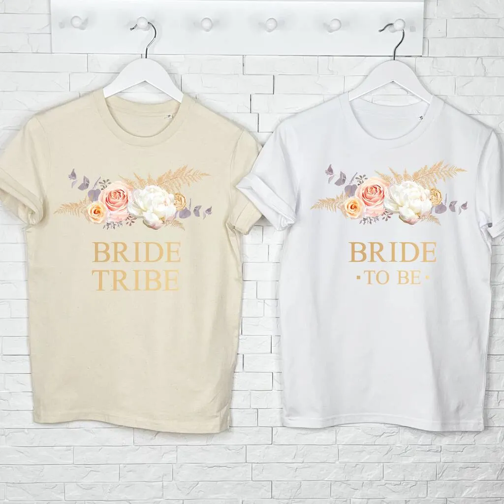 Bride To Be Pampas Grass And Floral Gold T Shirt